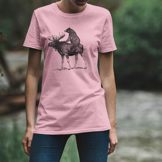 Funny bear riding moose t-shirt – Mooseback Bear Shirt by Vacationlander”